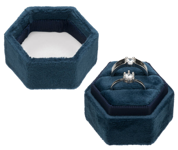 Vintage Hexagon Velvet Bearer Box Double Ring with Detachable Lid