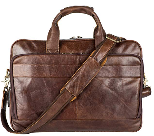 Genuine Leather Briefcase Messenger Bag for Men with Padded Protection Fits 15.6 Inch Laptop